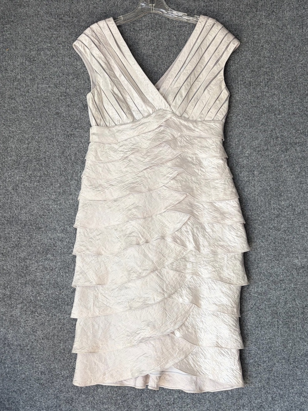 Adrianna Papell Ivory Tiered V-Neck Midi Dress with Textured Ruffles